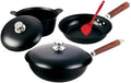 Pots and Pans Set 3Pcs Cookware Set Wok Soup Pot Glass Lid Frying Pan Wrought Iron Non-Stick Cooking Pot Set Kitchen Kitchen Cooking Set Black
