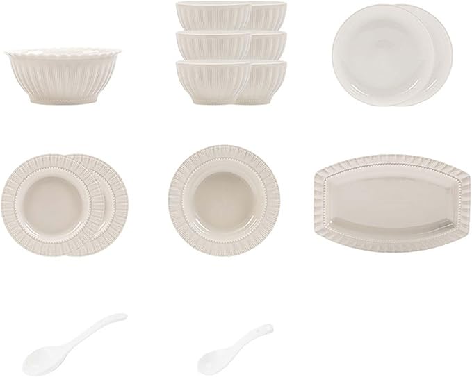 Elegant Ceramic Dinnerware Set High-Grade Gray Plates Bowls and Dishes for Family Use Complete Tableware Set Modern Design Dishwasher &amp Microwave Safe
