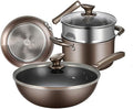 Cook 3Pcs Cookware Set Non-Stick Cookware Frying Pan Cooking Pot &amp Pan Saucepan with Glass Lid