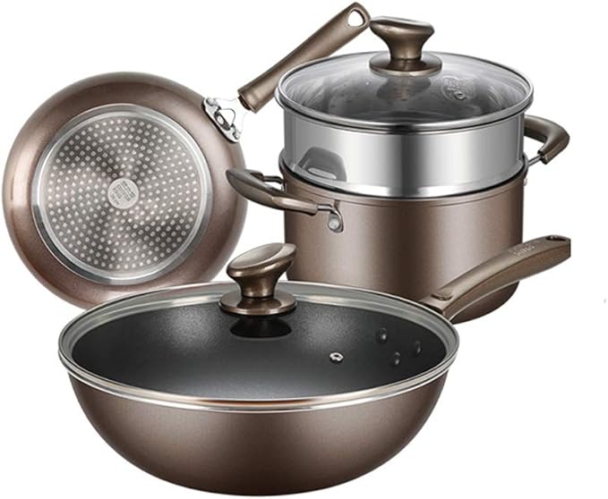 Cookware 3Pcs Cookware Set Non-Stick Cookware Frying Pan Cooking Pot &amp Pan Saucepan with Glass Lid