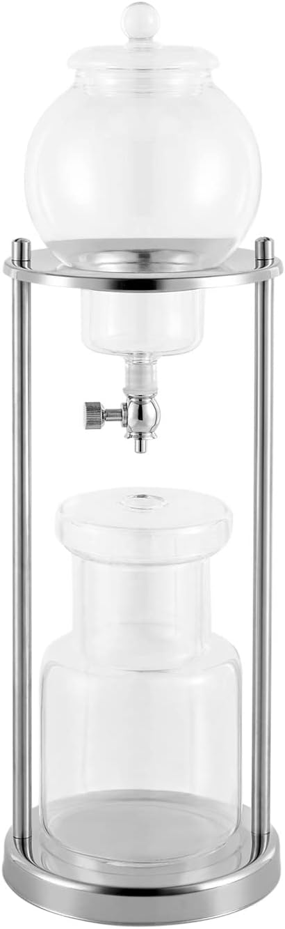 Metal Cold Brew Drip Tower Ice Cold Drip Tower 600ml Capacity Iced Coffee Cold Brew Drip Tower Ice Coffee Maker for Home Coffee Shops Offices 6-8 Cups (Silver)