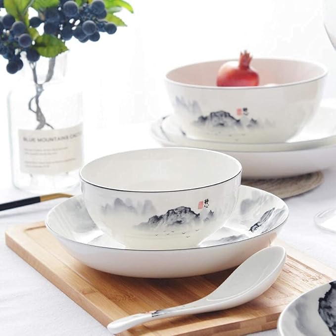 Elegant Dinnerware Set Dinner Plates Bowls Set Porcelain Dishes Dinner Sets Chinese Style Dinner Plates And Bowls In Glazed Microwave Dishware Safe Service For 6/8/10/118Pcs