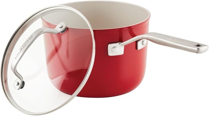 KitchenAid Hard Anodized Ceramic 9-Piece Nonstick Cookware Set – Includes Fry Pans Saucepan Stockpot Durable Even Heating Oven Safe to 500°F Empire Red