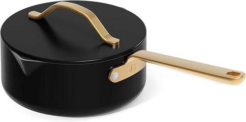 12-Piece Ceramic Non-Stick Cookware Set | Pots &amp Pans with Lids | PFOA-Free Ceramic Coating | Induction Compatible &amp Oven Safe | Gold Handles | Includes Protectors