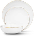 Godinger Dinnerware Set Salad Plates Appetizer Plates Dinner Plates Soup Bowls Cereal Bowls White with Gold Band 12 Piece Set