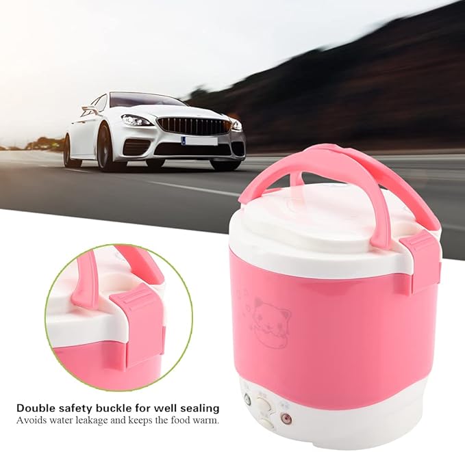 Small Rice Cooker Portable Multifunctional Rice Cooker Food Automatic 12V Electric Lunch Box on Stick Pot for Car Travel Camping (Pink)(Pink)