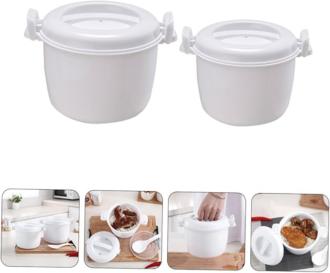 2-Piece Microwave Rice Cooker Set Plastic Portable Food Container Multi-Functional Steamer for Vegetables and Rice for Meal Prep and Lunch