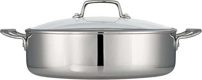 Tramontina Tri-Ply Clad Stainless Steel 6-Quart Braiser Pan with Glass Lid Induction-Ready Dishwasher-Safe NSF-Certified