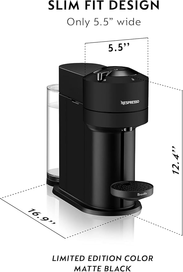 Nespresso Vertuo Next Coffee and Espresso Machine NEW by Breville Black Matte Single Serve Coffee &amp Espresso Maker One Touch to Brew (Renewed)