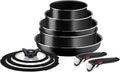 Tefal Ingenio Easy On 10 Piece Set Pots &amp Pans Set Stackable Easy Cleaning Non-Stick Coating Removable Handle Heat Indicator All Hobs Compatible Except Induction L1599143