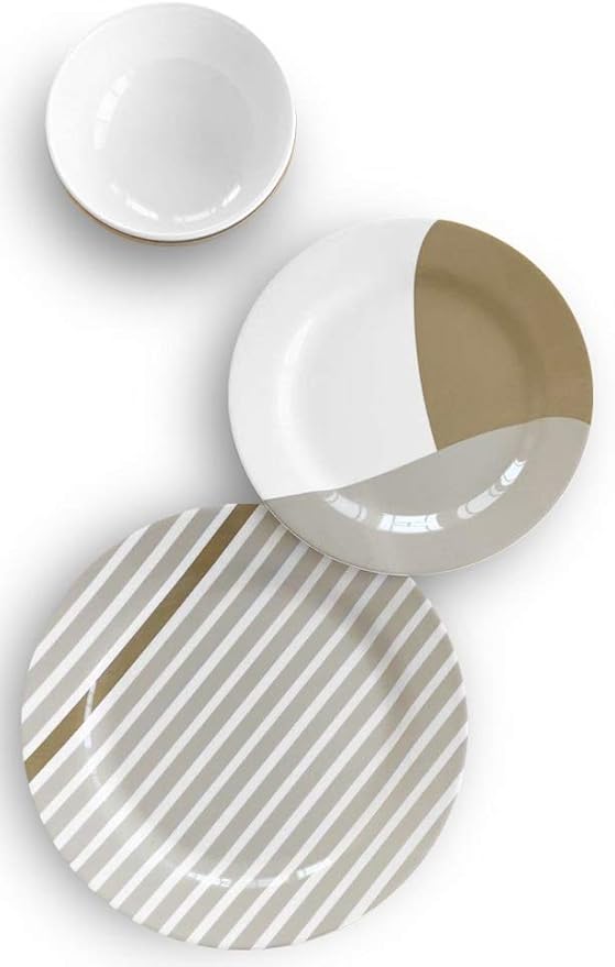 Bowla 12-Piece Melamine Dinnerware Set - Service for 4 (Moden Strip I)