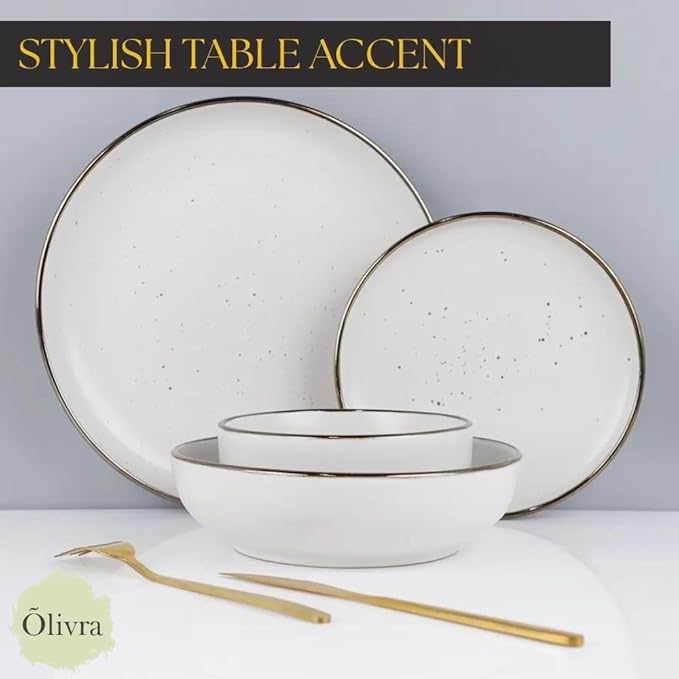 Ceramic Dinner Set 16 piece White Modern Tableware Collection with Plates and Bowls Everyday Dining Dish Set Microwave and Dishwasher Safe Serving for 4