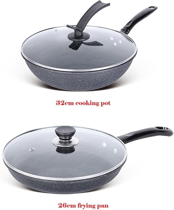 Kitchen Cooking Sets 3pcs Cookware Set Soup Pot Wok with Lid Frying Pan Medical Stone Wrought Iron Non-Stick Cooking Pot Set Kitchen Cookware Sets