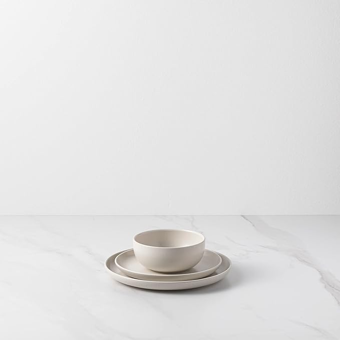 Casafina Ceramic Stoneware 3-Piece Place Setting Service for 1 Pacifica Collection Vanilla | Microwave &amp Dishwasher Safe Dinnerware Set | Food Safe Glazing | Restaurant Quality Tableware
