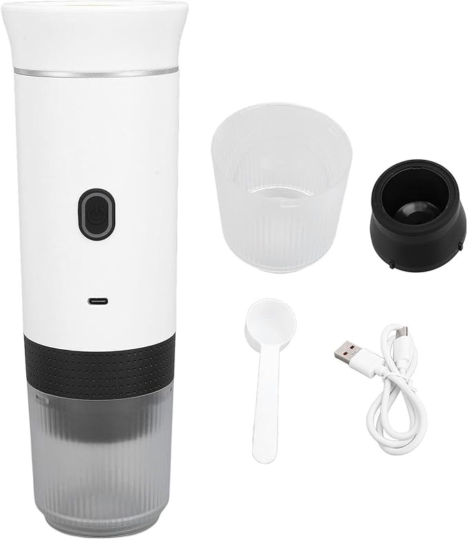 Asixxsix Portable Electric Coffee Machine Rechargeable Handheld Car Coffee Maker with Rich Flavor Lightweight Coffee Machine for Travel Office and Household Camping (White)