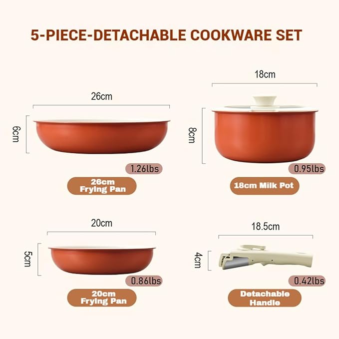 Pots and Pans Set Non Stick Cookware Set with Detachable Handles 5/11 Piece Ceramic coating Cooking Set with Frying Pan Saucepan Stock Pot Suitable for All Stovetops Dishwasher Safe (Purple5)