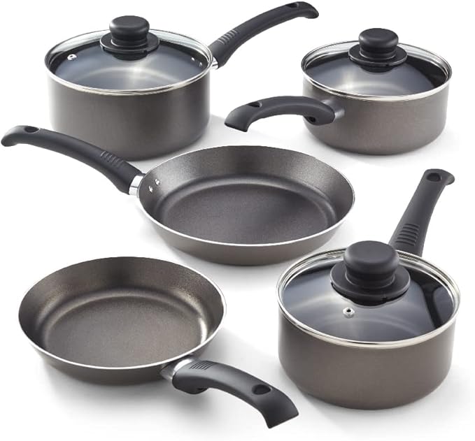 Judge Everyday 5 Piece Cookware Set Non-Stick Pot Set 5-Pieces 16cm 18cm 20cm Saucepans 20cm 24cm Frying Pans Aluminium Pots with Heat Resistant Handles Not Suitable for Induction Hobs