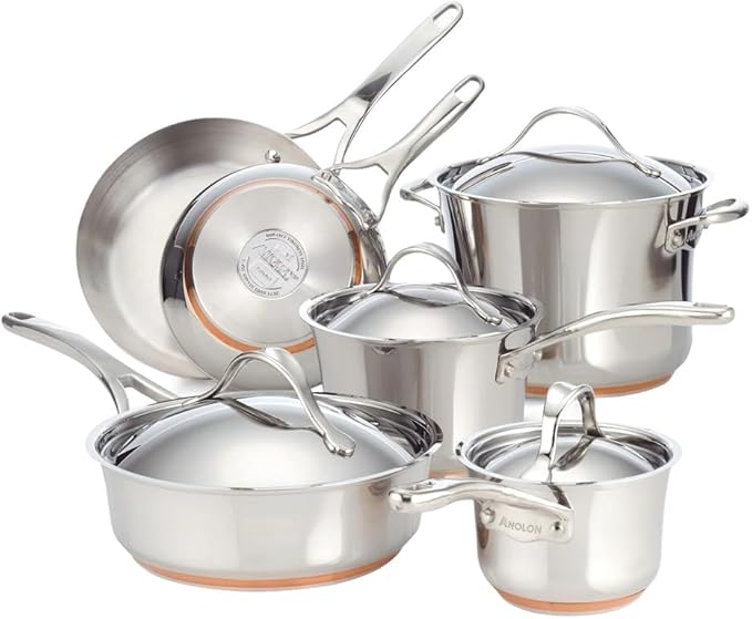 Anolon Nouvelle Stainless Steel Cookware Pots and Pans Set 10 Piece