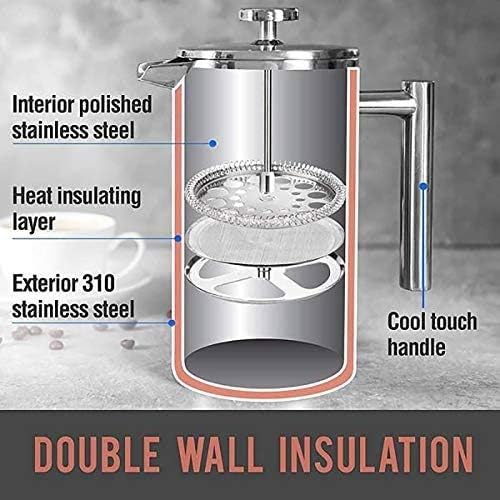 Stainless Steel Coffee &amp Tea Maker Makes 8 Cups - Portable Thermal Coffee Makers For Home Camping Traveling(1L)