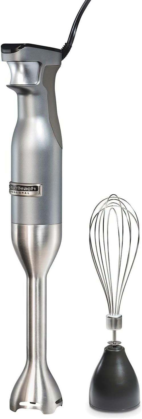 Professional Variable Speed Hand Blender with Ergonomic Soft Grip 225 Watt Motor Extra Long 8-Inch Stainless Steel Blending Shaft Integrated Splash Guard Dishwasher Safe Detachable Parts for Soups