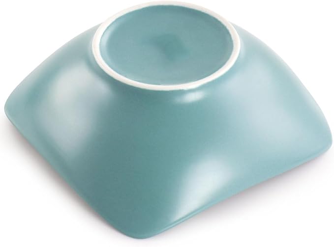 8 Piece Ceramic Dinnerware Set – Modern Matte Arctic Blue Plates and Bowls Soft Square Design Microwave &amp Dishwasher Safe (Arctic Blue)