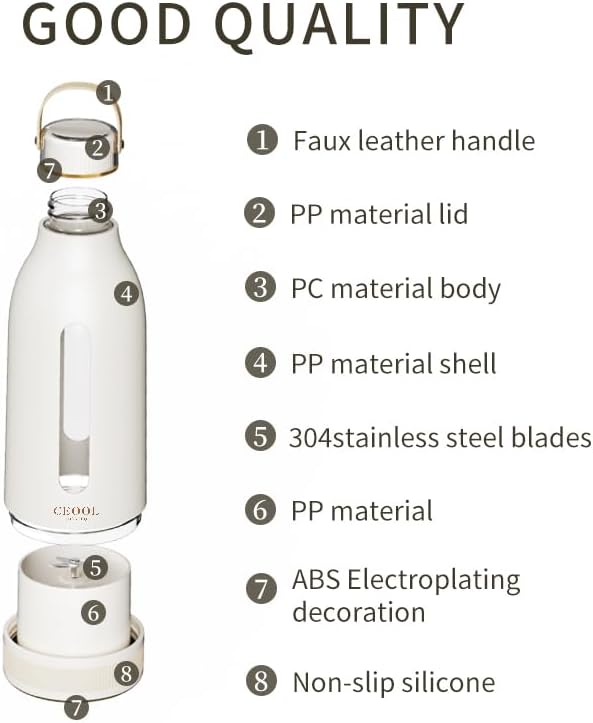 Portable Blender Personal Blender for Shakes and Smoothies Mini Juicer Cup with 6 Blades and LidUSB-C Rechargeable Self Cleaning 12OZ Single Serve Blenders for Travel Home Office Camping