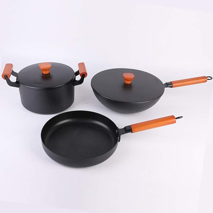 3 Pie Cookware Setwith lid Comfortable Handle Non-Stick Pot Suitable for Gas Induction Cooker Easy to CleanBlack