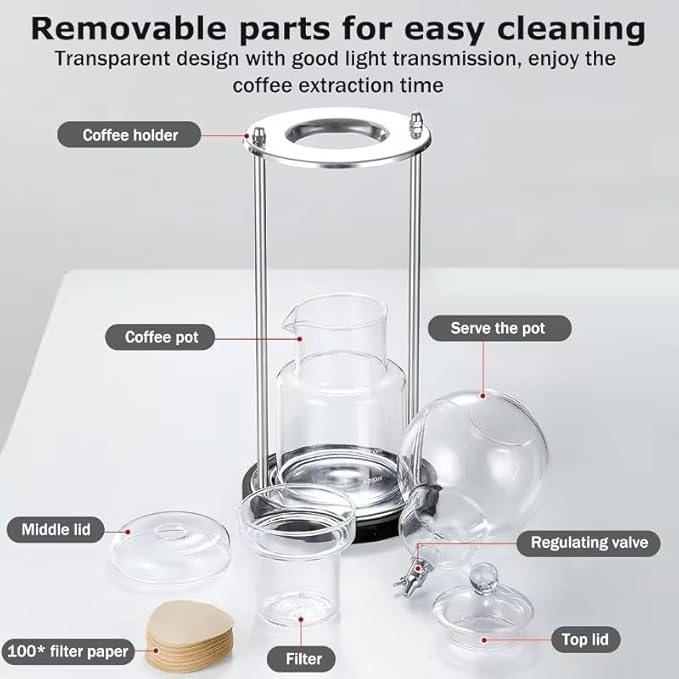 Cold Brew Drip Tower Ice Drip Coffee Maker 600ml/20.29oz Capacity Cold Brew Drip Tower Coffee Maker with Stainless Steel Frame DIY Ice Coffee Brew Tower for Coffee and Tea(Gold)