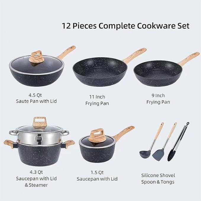 12-Piece Granite Nonstick Cookware Set Household Kitchen Supplies