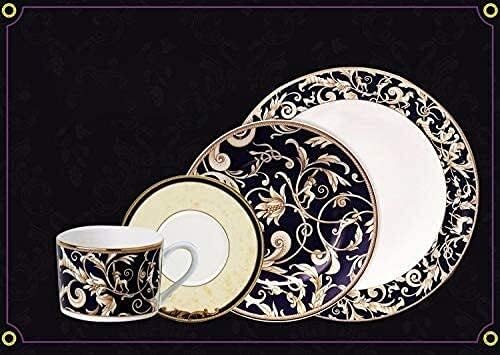 Dinnerware Sets - Luxury Dishes Service Set Ceramic Tableware Set Phnom Penh Dark Green Blue with Handle Multi-Size Plate Bowl Dish Household Kitchen SuppliesD
