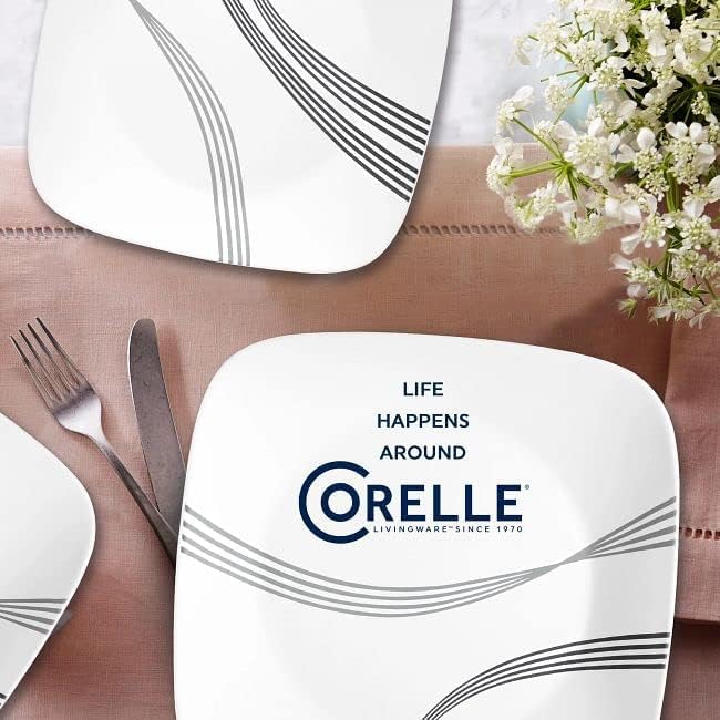 Corelle Urban Arc 16pc Service for 4 Dinnerware Set 8 Plates Bowls Chip &amp Break Resistant Dinner and Corelleware White