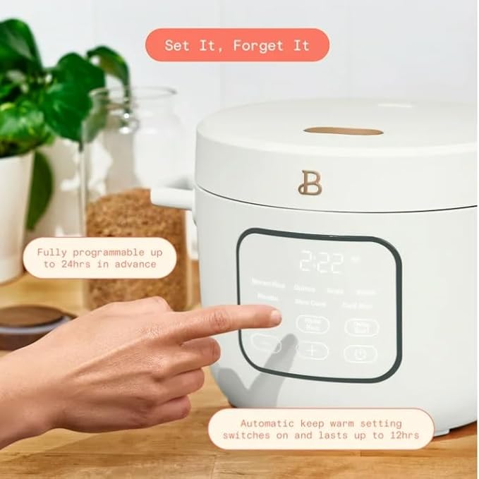 14-Cup Electric Rice and Grain Cooker by Drew Barrymore Ceramic Nonstick Coating | Large Rice Cooker for Rice Grains &amp Healthy Meals White Icing