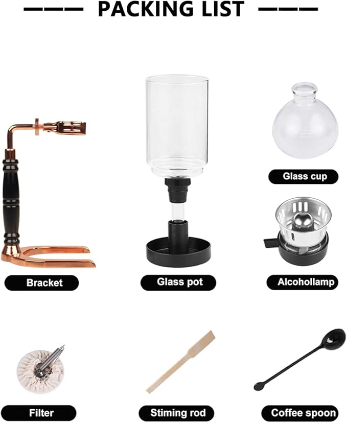 Portable Siphon Coffee Maker Tabletop Glass Siphon Coffee Pot 5-Cup (600ml) with Alcohol Burner Adjustable Buffer Clamp Stainless Steel Bracket Base for Coffee Aficionados