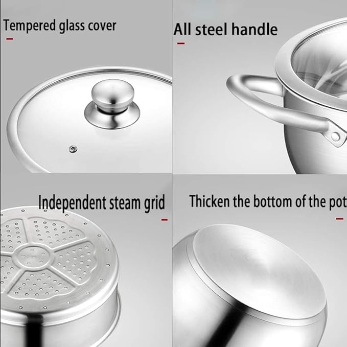 Kitchen Cookware Sets 3Pcs Cookware Set Soup Pot Milk Pan Steamer with Glass Lid Stainless Steel Cooking Pot Set Kitchen Cooking Set Cooking Pots