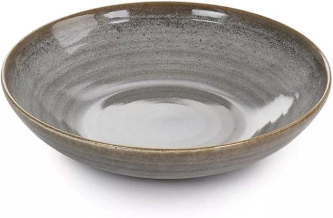 12 Piece Earthenware Dinnerware Set – Reactive Glaze Plates and Bowls with Raw Textured Base Round Ceramic Design Microwave &amp Dishwasher Safe Service for 4 (Gray)