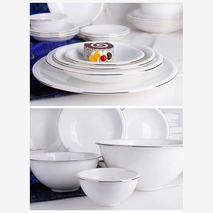 56 Pieces Bone China Kitchen Dinnerware SetRound White Modern Durable Plates Dishes Bowls Service for 12