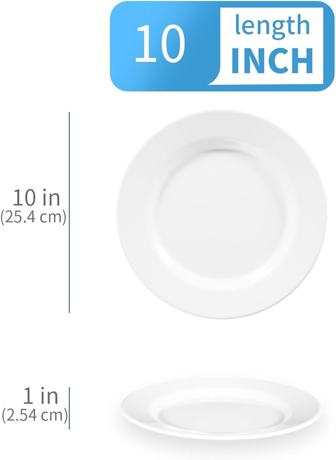 10IN White Anti-Shatter Dinner Plate Set Indoor/Outdoor Fruit/Dessert/Salad Plate Anti-Shatter Dinnerware Set Lead-Free Microwave Safe Dishwasher Safe - 8PCS(Shallow Dish)