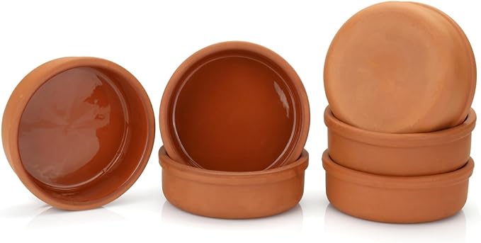Areste Mexican Clay Cookware Set (Set of 6)- Terracotta Cooking Pots Bowls Plates and Serving Dishes - Premium Spanish Earthenware for Baking Yogurt Kheer Meat Vegetables Turkish Cuisine - Caz