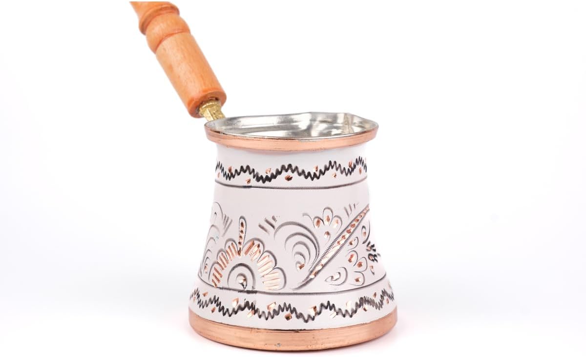 Copper Coffee Pot Set Erzincan Handmade 4-Person Traditional Turkish Coffee Maker Set White Color Single Piece - White One Size