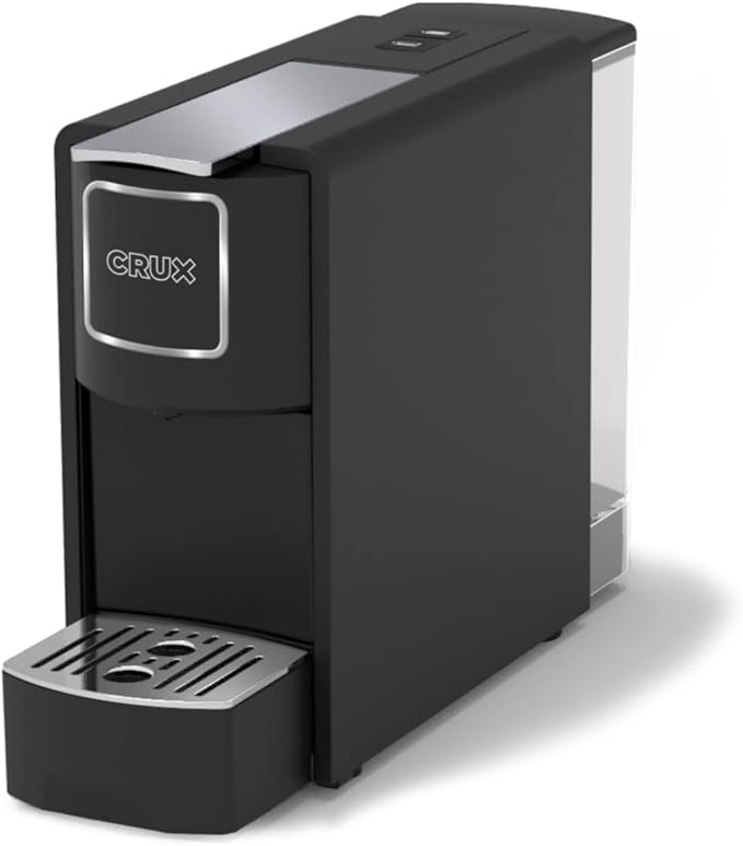 Crux Espresso Machine for Nespresso Pods - Programmable Coffee Brewer Capsule Compatible with Large Removable Water Tank and Drip Tray Black and Silver