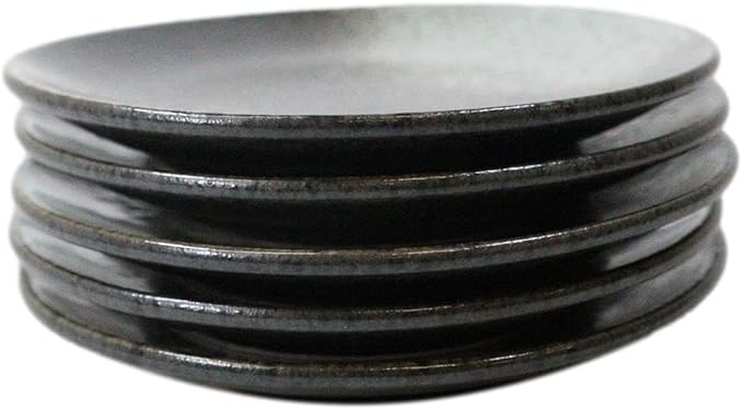 Ebros Gift Artistic Charcoal Grey Tone Hakumu Porcelain Collection Dinnerware Serveware Kitchenware Set Asian Japanese Restaurant Supply (Pack Of 5 Round Appetizer Salad Plates 6 D)
