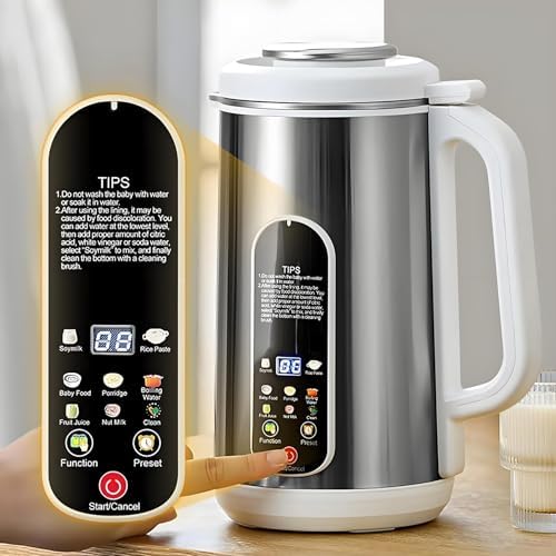 Soy Milk Maker with 12-Blade Cutter LED Display Delay Start Keep Warm Boil Water for Homemade Nut Milk