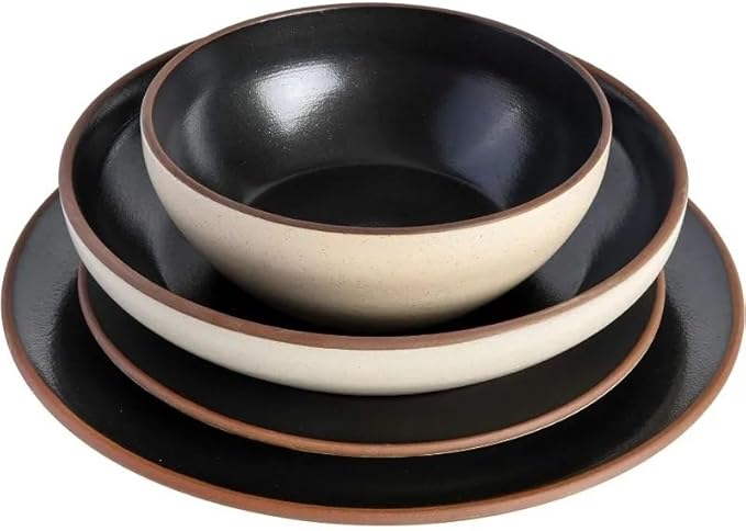 Ceramic Round Plates and Bowls 16pcs Dinnerware Set Classic Bowl Service for 4