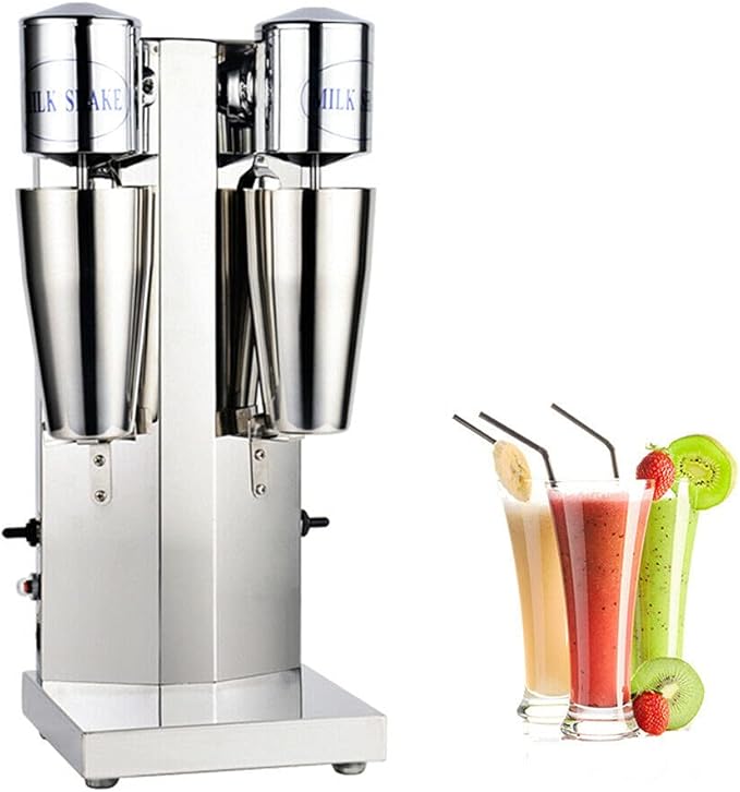 Milkshake Maker Commercial Electric Milkshake Maker 180W Double Head Drink Mixer Machine Stainless Steel Tea Drink Juice Mixer with 2pcs 800ml Cups and 2 Speeds Adjustable