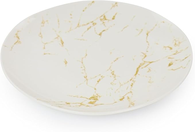 16 Piece Stoneware Dinnerware Set – Marble Pattern Dishes Dishwasher &amp Microwave Safe Tableware Service for 4 Elegant Glazed Dinner Plates and Bowls (Gold and White)