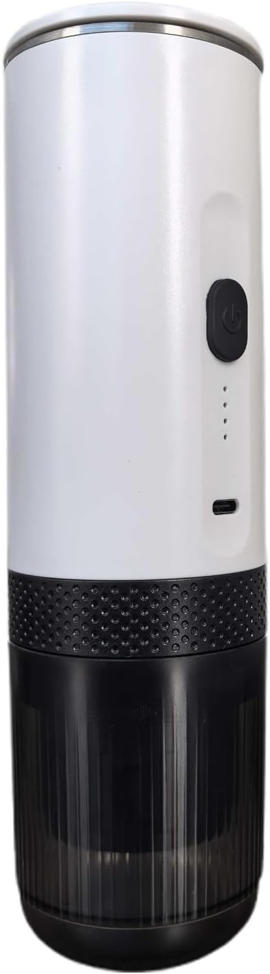 Portable Coffee Maker with Grinding and Capsules 20BAR Pressure Battery Fast Heating for Travel Office Home (White)