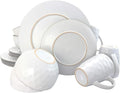 Luxurious 16 Piece Pearl Dinnerware Set - Stoneware Service for 4 Elegant Slate &amp Stone Finish Dishwasher &amp Microwave Safe Diamond Texture (White)