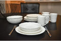 Marble Round 16 Pc Dinner Set Service for 4 White Textured Casual Modern Contemporary Porcelain Piece Dishwasher Safe Microwave