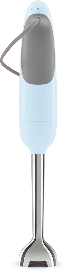 SMEG Handheld Immersion Blender with Beaker Chopping Bowl w/Lid Wire Whisk 5 Speed Controls made with Stainless Steel Blades and Ergonomic Design (Pastel Blue)