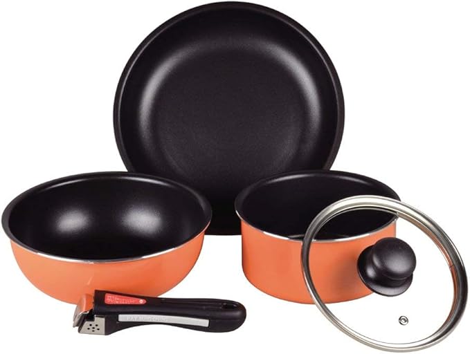 Parukinzoku Smile Cook fluorine processing IH correspondence Cook wear mini 5-piece set. Orange HB-484